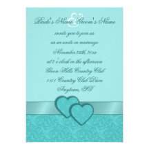 Satin Ribbon & Damask Hearts Wedding Invitation