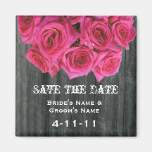 Save The Date - Barnwood & Hot Pink Roses Magnets