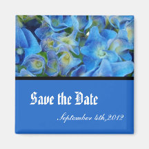 save the date, blue hydrangea flowers refrigerator magnets