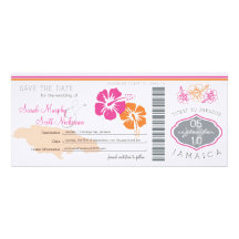Save the Date Boarding Pass to Jamaica Personalized Announcement