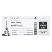 Save the Date Boarding Pass to Paris France Personalised Announcements