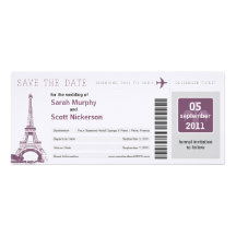 Save the Date Boarding Pass to Paris France Personalised Announcement