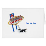 Save the Date Bride pulling Groom Las Vegas Card