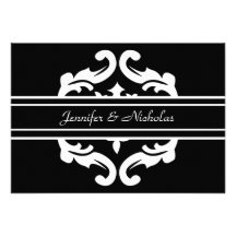 Save the Date Card in Stylish Black & White Damask Personalised Announcements