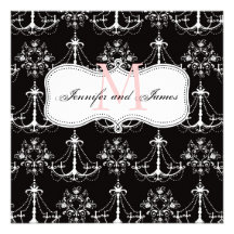 Save The Date Chandelier Black Pink Wedding Personalised Announcements