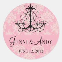 Save the Date Chandelier Names Wedding Sickers Round Stickers