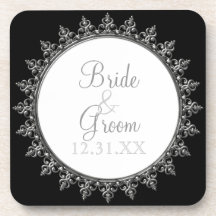 Save the Date Coaster Classic Baroque Swirl Circle