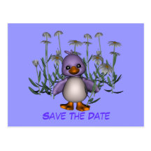Save The Date Cute Bird Daisy Flowers Postcard