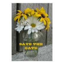 Save The Date Daisies, Black Eyed Susans, Barnwood Personalised Invitation