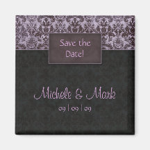 Save the Date Damask Magnet Purple