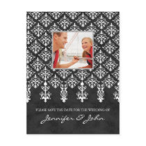 Save the Date Damask Postcard Grey White