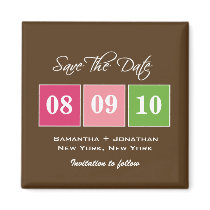 Save The Date: Date Blocks - Fuchsia Green Refrigerator Magnets