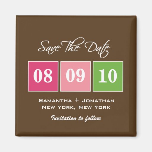 Save The Date: Date Blocks - Fuchsia Green Refrigerator Magnets