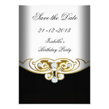 Save the Date Elegant White Black Gold Diamond Personalised Invitation