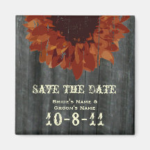 Save The Date - Fall Wedding - Barnwood Sunflower Refrigerator Magnets