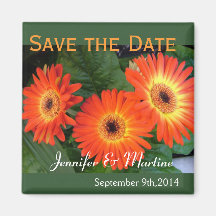 Save the date, gerbera daisy flowers fridge magnets