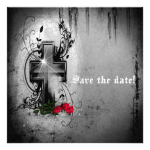 Save The Date Gothic Cross and Roses Invitation