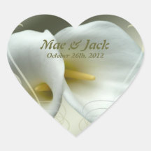 save the date heart sticker with white lily design