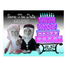 Save The Date Insert Photo Doll & Cake Postcard