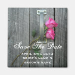 Save The Date Magnet - Barn Door Hot Pink Roses