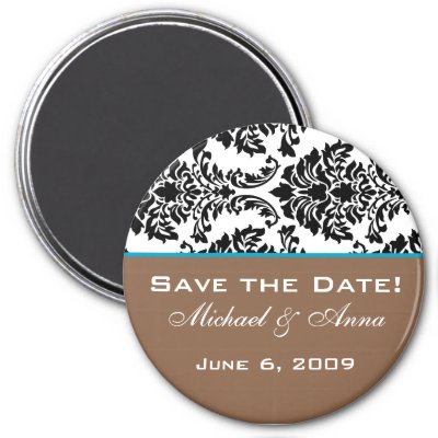 Save The Date Magnet Baroque Brown Aqua Blue by TheWeddingShoppe