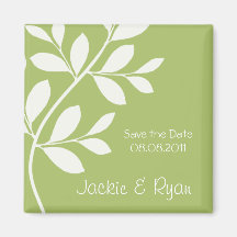 Save the Date Magnet Leaf Branch Sage green