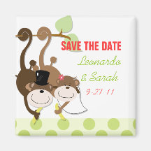 Save the Date Monkey Wedding Couple Magnet Favour