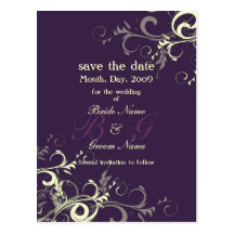 Save the Date, monogram cream swirls/DIY colour! Postcard