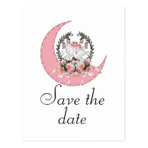 Save the Date Moon Heart & Doves Postcard