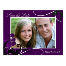 Save the Date Photo Wedding Postcard Purple Floral