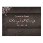 Save the Date Pink Brown Floral Postcard
