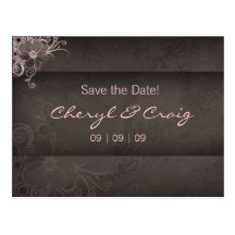 Save the Date Pink Brown Floral Postcard