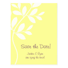 Save the Date Postcard Leaf Branch Stamp Yellow