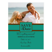 Save the Date Postcard Teal and Brown