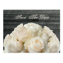 Save The Date Postcard - White Roses & Barnwood