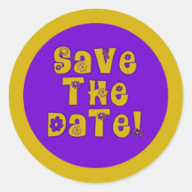 Save the Date Purple and Gold Round Sticker
