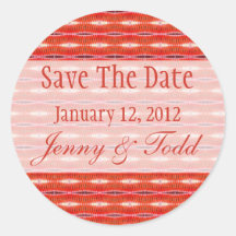 Save the Date red pattern Round Stickers