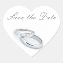 Save the Date/Silver Wedding Bands Heart Stickers