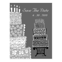 Save The Date Simply Grey Wedding Cake Postcard