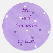 Save the date stickers, purple and white stars