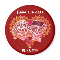 Save the Date Sugar Skull Couple Magnet magnets