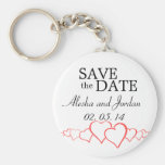 Save the Date Wedding Key Chain Red White Hearts