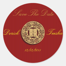 Save the date wedding sticker with double hapiness