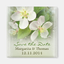 save the date white blossoms magnets