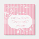 Save the Date with Pink Stripes Magnets