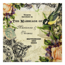 Save the Date, Yellow Song Bird Cage Swirl Floral Personalised Announcement