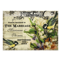 Save the Date, Yellow Song Bird Cage Swirl Floral Announcements