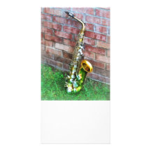 Saxophone Against Brick Photo Card