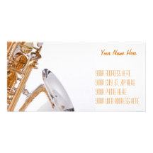 Saxophone on White Personalized Photo Card