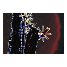Saxophone Silhouette With Stars Print Photograph